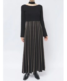 LAGUNAMOON | ストライプフレアニットワンピース(ワンピース)