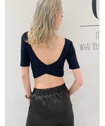 GYDA | カップ付きハーフスリーブバッククロステレコTOPS(Tシャツ/カットソー)