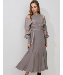 MERCURYDUO | 異素材ドッキングフレアロングスリーブニットワンピース(ワンピース)