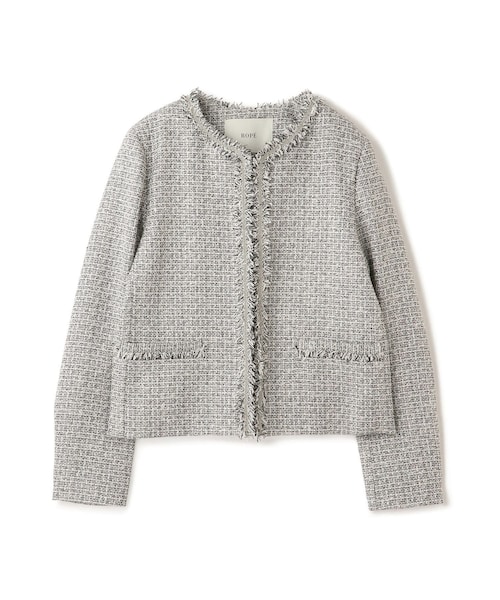 ROPE'（ロペ）の「ミックスツイードノーカラージャケット/26SS（ノーカラージャケット・レディース・ブラック系/オフホワイト/ネイビー・36/38/40）」の11枚目の写真