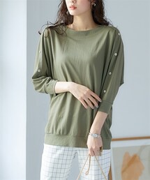 nissen | 大きいサイズ 美ラクRUタッチボタンポイントドルマンプルオーバー（接触冷感・UVカット）(Tシャツ/カットソー)