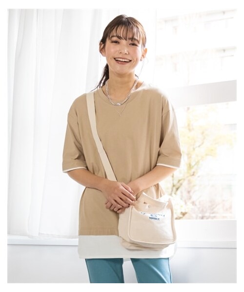 nissen（ニッセン）の「大きいサイズ綿100％５分袖汗染みしにくいフェイクレイヤードオーバーサイズＴシャツ（薄手素材）（チュニック・レディース・スモーキーグリーン/カシスミルク/ネイビー/カフェラテ/チャコールグレー・L/LL/3L/4L/5L/6L/8L/10L）」の22枚目の写真