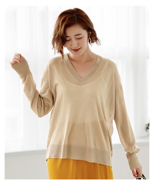 nissen（ニッセン）の「Vネックシアーニットプルオーバー【OtonaSMILE】（ニット/セーター・レディース・ベージュ/レッドオレンジ・M/L/LL/3L/4L/5L）」の15枚目の写真