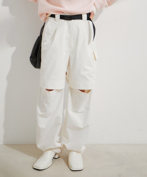 VIS（ビス）の「【洗える】ベルト付ナイロンカーゴパンツ（カーゴパンツ・レディース・キナリ/ブラック/オレンジ系・M/S）」の18枚目の写真