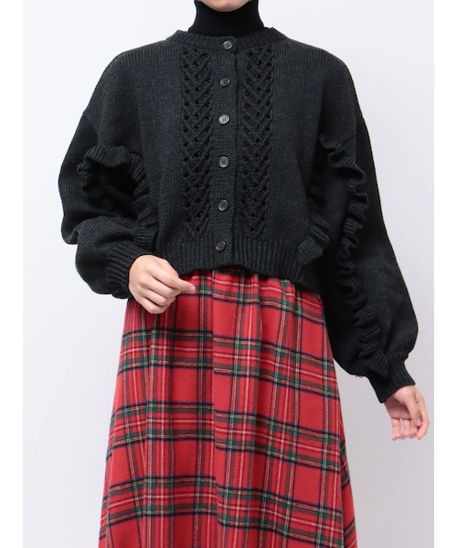 merry jenny スリーブリボンカーディガン 赤 merry jenny（メリージェニー）の「スリーブリボンカーディガン