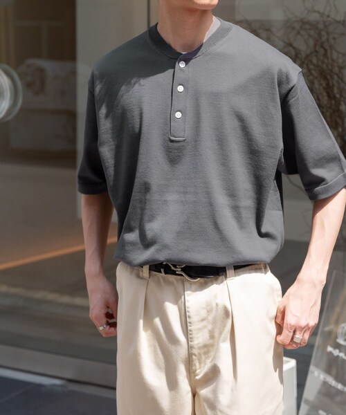 URBAN RESEARCH DOORS（アーバンリサーチドアーズ）の「FORK&SPOON　ヘンリーネックニットTシャツ（ニット/セーター・メンズ・IVORY/MOSSMINT/GRAY・4/5）」の9枚目の写真