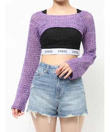 EVRIS | ラメメッシュショートニットトップス(ニット/セーター)