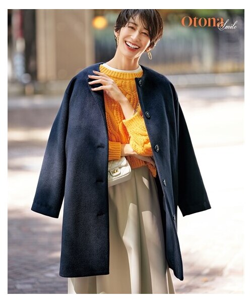 nissen（ニッセン）の「ウールタッチノーカラーベーシックコート【OtonaSMILE】（ジャケット/アウター・レディース・ネイビー/杢グレー・1(M)/2(L~LL)/3(3L~4L)/4(5L~6L)）」の2枚目の写真