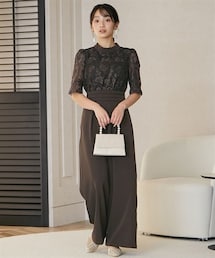 Jolie et Jolie | 【結婚式・パーティードレス】スタンドカラー刺繍レースオールインワンパンツドレス＜大きいサイズ有＞(パンツドレス)