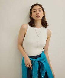 【洗える】オーガニックコットンリブスリーブレスニット