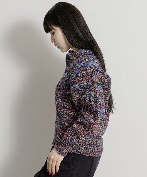 THE GOODLAND MARKET（ザグッドランドマーケット）の「米富繊維　COLORMIX BIG TENJIKU P/O（ニット/セーター・レディース・NAVY/RED・FREE）」の5枚目の写真