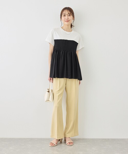 ROPE' PICNIC(ロペピクニック)の「【ベストヒット】シャーリングドッキングハーフスリーブカットソー(Tシャツ/カットソー・レディース・ブラック/ブラック系/ホワイト系/ベージュ・F)」の7枚目の写真