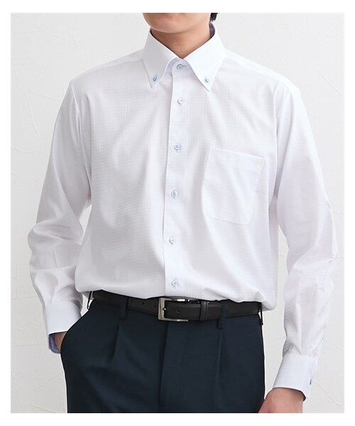 nissen（ニッセン）の「接触冷感・形態安定長袖ボタンダウンワイシャツ【大きいサイズ有】a.v.v（アーベーベー）（ビジネスシャツ・メンズ・201ホワイト/240ミント・M/L/LL/3L/4L/5L）」の13枚目の写真