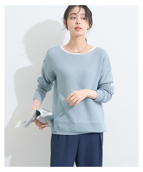 nissen（ニッセン）の「涼しく快適！ウォッシャブル和紙ライクボートネックシアニットプルオーバー＜大きいサイズ有＞（ニット/セーター・レディース・黒/スモーキーブルー/オフホワイト・S/M/L/LL/3L/4L/5L/6L）」の9枚目の写真