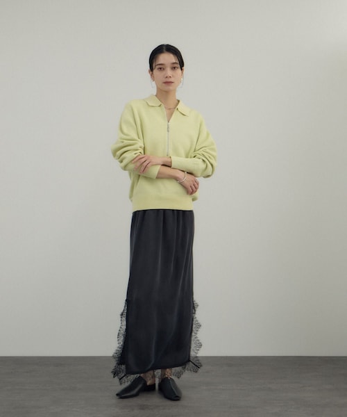 ADAM ET ROPE'（アダムエロペ）の「クレープスウェットライクポロプルオーバー（スウェット・レディース・チャコール/オフホワイト/グリーン系・F）」の9枚目の写真