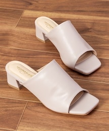 nissen | 【ゆったり幅広】スクエアトゥチャンキーヒールミュールサンダル（ワイズ４Ｅ）(サンダル)