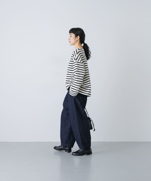 かぐれ(カグレ)の「コットンボートネックボーダーカットソー(Tシャツ/カットソー・レディース・OFF×BLK・Free)」の9枚目の写真