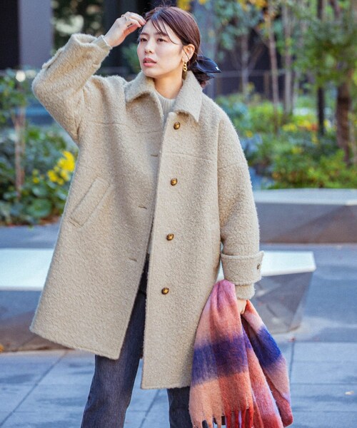 URBAN RESEARCH ROSSO（アーバンリサーチロッソ）の「F by ROSSO　『UR TECH』ブークレステンカラーコート（ステンカラーコート・レディース・BEIGE/NAVY・Free）」の15枚目の写真