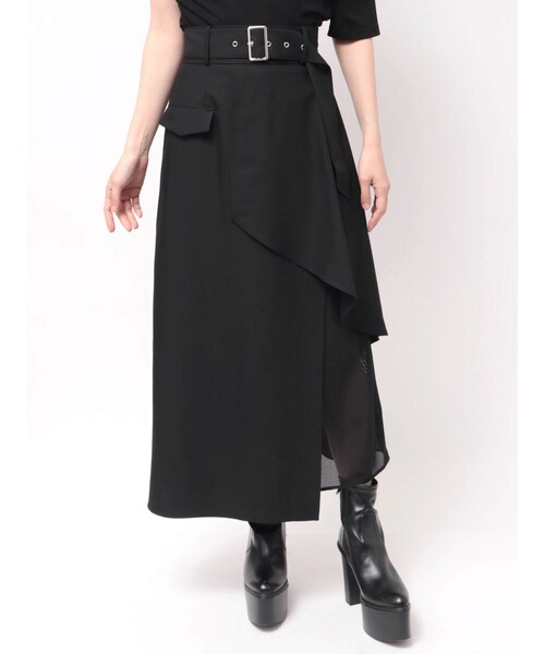 MURUA（ムルーア）の「レイヤードハイウエストスカート（スカート・レディース・ブラック/ベージュ・1/2）」の3枚目の写真