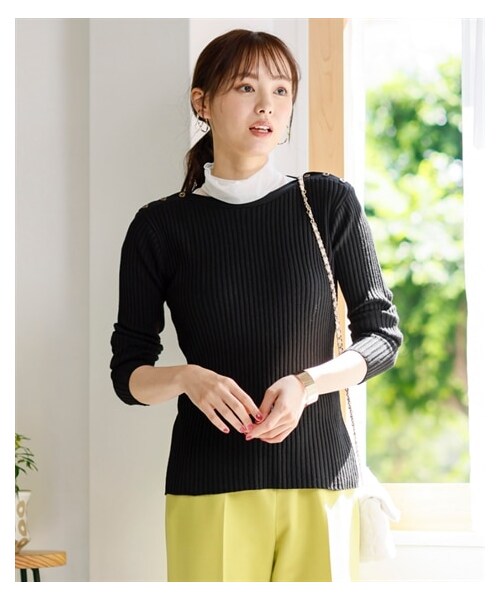 nissen（ニッセン）の「大きいサイズ ボートネックリブニットプルオーバー（ニット/セーター・レディース・ワイン/オフホワイト/ネイビー/黒・L/LL/3L/4L/5L/6L/8L/10L）」の12枚目の写真