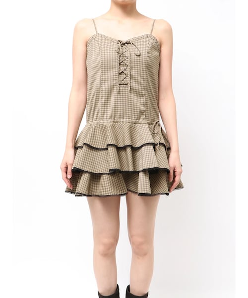 EMODA（エモダ）の「レースアップティアードミニワンピース（ワンピース・レディース・ブラック/ネイビー/ベージュ・F）」の3枚目の写真