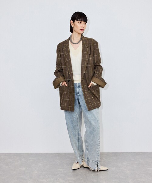 ADAM ET ROPE'(アダムエロペ)の「ダブルブレストチェックジャケット(テーラードジャケット・レディース・ブラック系/ブラウン・36/38)」の7枚目の写真