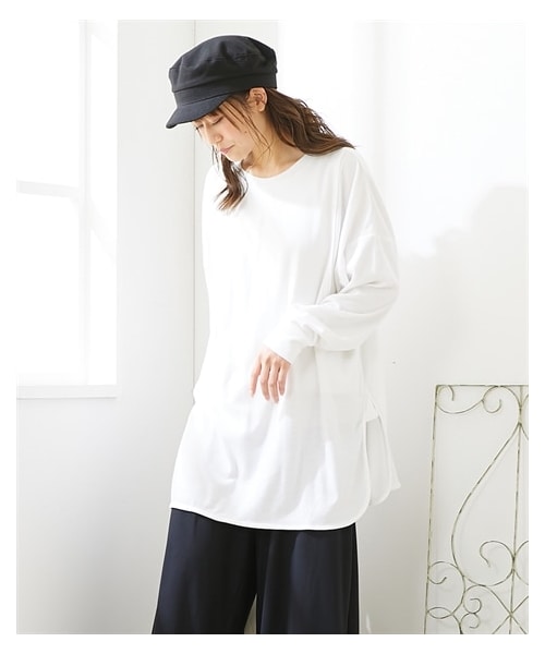 nissen（ニッセン）の「【産前・産後　授乳服】裾ラウンド　マタニティ長袖プルオーバー（マタニティウェア/グッズ・レディース・カーキブラウン/グレーパープル/オフホワイト/黒/オフ×黒ボーダー/スミクロ×オフボーダー・マタニティM/マタニティL/マタニティLL/マタニティ3L/マタニティ4L/マタニティ5L）」の11枚目の写真