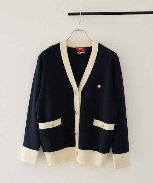 VIS(ビス)の「【POLO BCS】VIS別注バイカラーVネックニットカーディガン(カーディガン/ボレロ・レディース・ネイビー/ワイン・F)」の3枚目の写真
