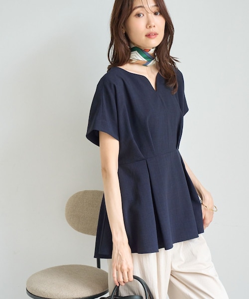 ROPE' PICNIC(ロペピクニック)の「【ベストヒット】ハートネックペプラムブラウス/接触冷感(シャツ/ブラウス・レディース・ベージュ/ネイビー/サックス/ラベンダー/ダークブラウン・F)」の21枚目の写真