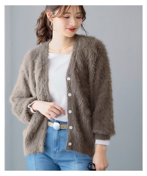 nissen（ニッセン）の「ロングフェザーVネックニットカーディガン＜大きいサイズ有＞（ニット/セーター・レディース・チャコール/ブラウン/オフベージュ・S/M/L/LL/3L）」の20枚目の写真