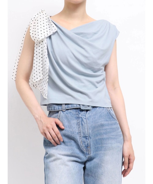 LAGUNAMOON（ラグナムーン）の「ドットリボンドレープカットソー（Tシャツ/カットソー・レディース・ホワイト/ブラック/アイスブルー/ブラウン・F/9）」の17枚目の写真