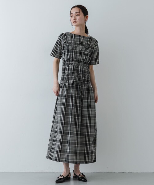 SENSE OF PLACE by URBAN RESEARCH（センスオブプレイスバイアーバンリサーチ）の「チェックシャーリングワンピース（ワンピース・レディース・BLK×OFF/BEG×BLK・One/COMPACT）」の7枚目の写真