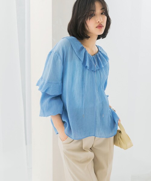 URBAN RESEARCH ROSSO（アーバンリサーチロッソ）の「『WEB/一部店舗限定カラー』楊柳フリルブラウス（シャツ/ブラウス・レディース・SAX/WHITE/YELLOW/PINK・FREE）」の5枚目の写真