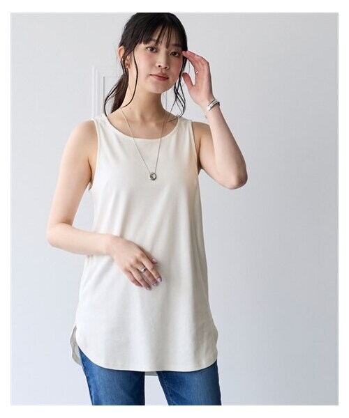 nissen（ニッセン）の「綿１００％フライス素材フィッシュテールタンクトップ（UVカット）＜大きいサイズ有＞（キャミソール・レディース・黒/オフホワイト/オフホワイト×黒ボーダー/黒×オフホワイトボーダー・S/M/L/LL/3L/4L/5L/6L/8L/10L）」の6枚目の写真