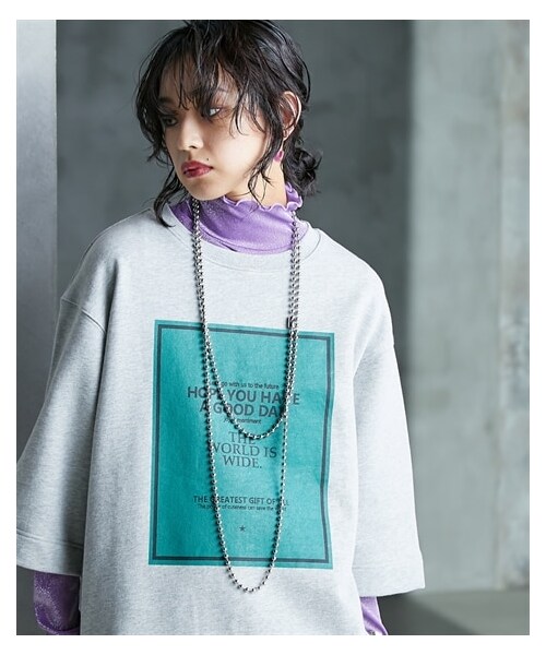 nissen（ニッセン）の「大きいサイズ 綿100％スクエアロゴプリント7分袖トレーナー GEVS.（スウェット・レディース・杢グレー/黒・L/LL/3L/4L/5L/6L/8L/10L）」の21枚目の写真