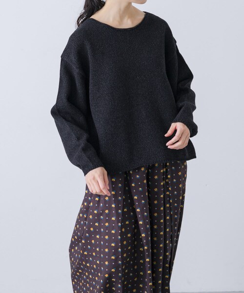 かぐれ（カグレ）の「テープヤーンボートネックニット（ニット/セーター・レディース・L/BEIGE/BLACK・Free）」の4枚目の写真