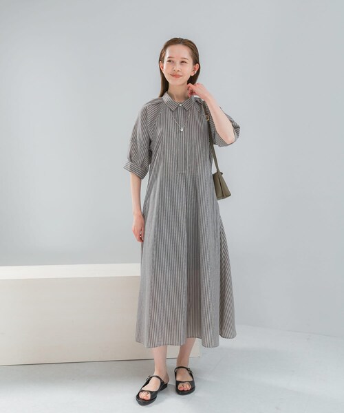 URBAN RESEARCH ROSSO（アーバンリサーチロッソ）の「『WEB限定』イージーリネンシャツワンピース（ワンピース・レディース・BRN/ST/NAVY/BRN/ST-1・Free）」の8枚目の写真