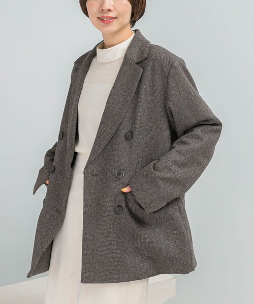 URBAN RESEARCH ROSSO（アーバンリサーチロッソ）の「ウールツィードオーバージャケット（テーラードジャケット・レディース・RETRO BLUE/BROWN・Free）」の4枚目の写真