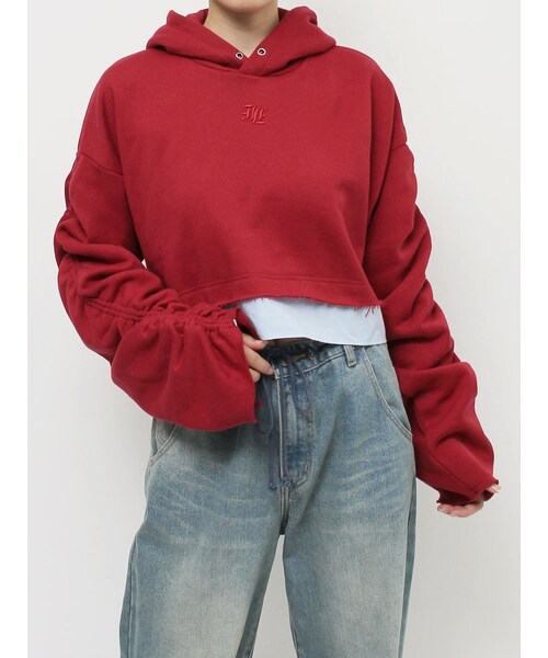 jouetie（ジュエティ）の「レイヤードショートフーディ（パーカー・レディース・グレー/レッド/ピンク/ブルー・M）」の2枚目の写真