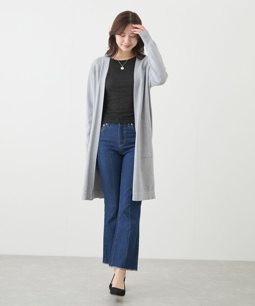 Jayro（ジャイロ）の「リブ切替ロングカーディガン（カーディガン/ボレロ・レディース・ブラック/グレー/ベージュ/ライトグリーン/ネイビー/ピンク/イエロー・F）」の20枚目の写真