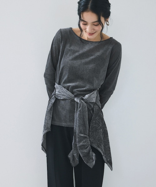 VIS(ビス)の「シアーベロアロングスリーブTシャツ(Tシャツ/カットソー・レディース・グレー/オフホワイト/ダークブラウン/ピンク・F)」の2枚目の写真