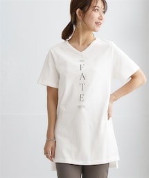 【ひんやりコットン】プリントVネックチュニックTシャツ（綿１００％・接触冷感・UVカット）（選べる柄）＜大きいサイズ有＞