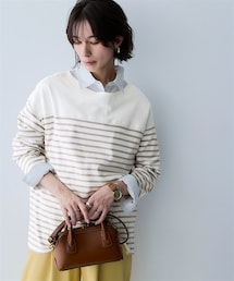nissen | 綿100%スムースパネル風ボーダーカットソートップス<大きいサイズ有>(Tシャツ/カットソー)
