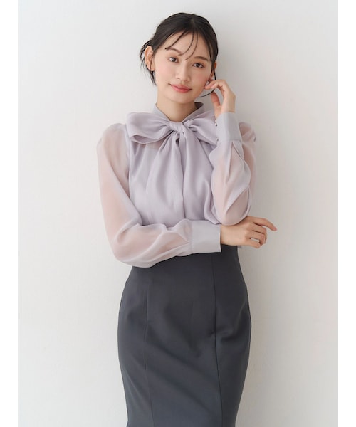 MERCURYDUO（マーキュリーデュオ）の「オーガンジービッグボウタイブラウス（シャツ/ブラウス・レディース・オフホワイト/ライトグレー/ピンク・F）」の8枚目の写真