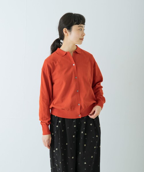 かぐれ（カグレ）の「コットンハイゲージポロニットカーディガン（カーディガン/ボレロ・レディース・RED/BLACK・Free）」の17枚目の写真