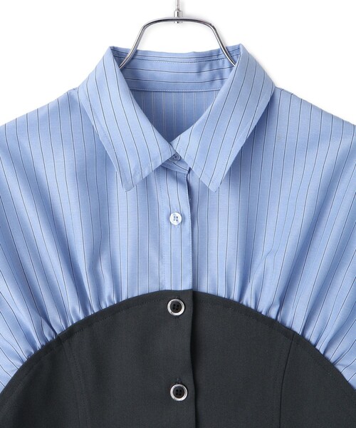 VIS（ビス）の「【洗える】ビスチェドッキングライクワンピース（シャツワンピース・レディース・オフホワイト/サックス・F）」の6枚目の写真