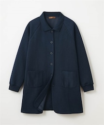【シニアファッション】衿付軽量キルティングカットソーコート