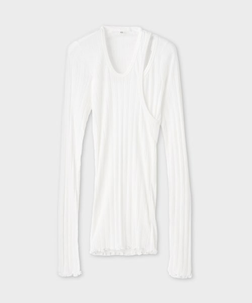 ROPE'(ロペ)の「【HAKUJI(ハクジ)】WIDE RIB LAYERED LS PO|レイヤード長袖カットソー(Tシャツ/カットソー・レディース・ブラック/ホワイト・F)」の1枚目の写真