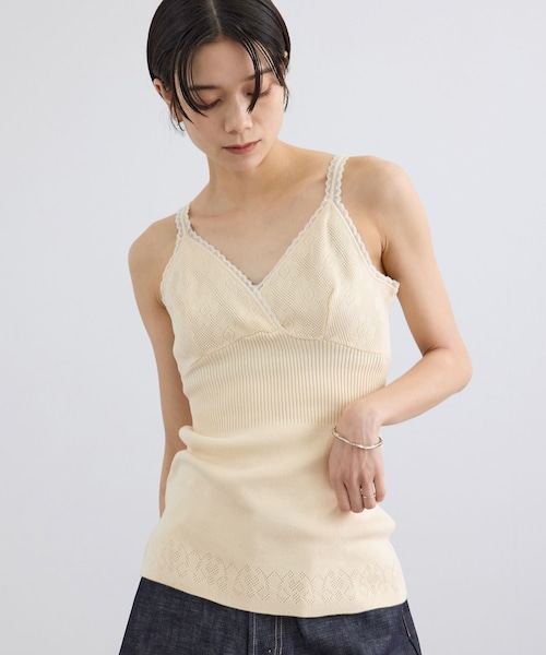 【crinkle crinkle crinkle】flower jacquard knit camisole