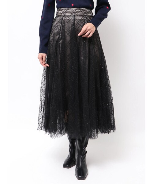 dazzlin（ダズリン）の「【20周年記念復刻！】スパンコールチュールチェックスカート（スカート・レディース・アイボリー/ライトグレー/グレー/ブラック/ピンク・S/M）」の10枚目の写真